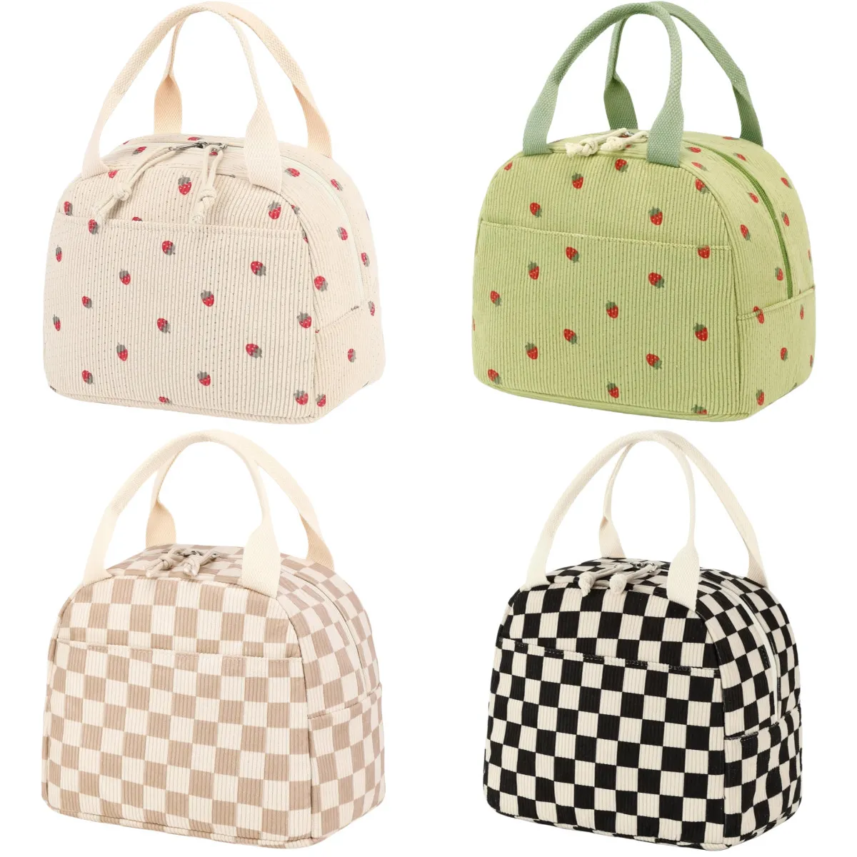 Sac à Déjeuner Isotherme en Velours Côtelé Portable Bento Thermique Grande Capacité Boîte à Repas Réutilisable pour Femmes Camping en Plein Air