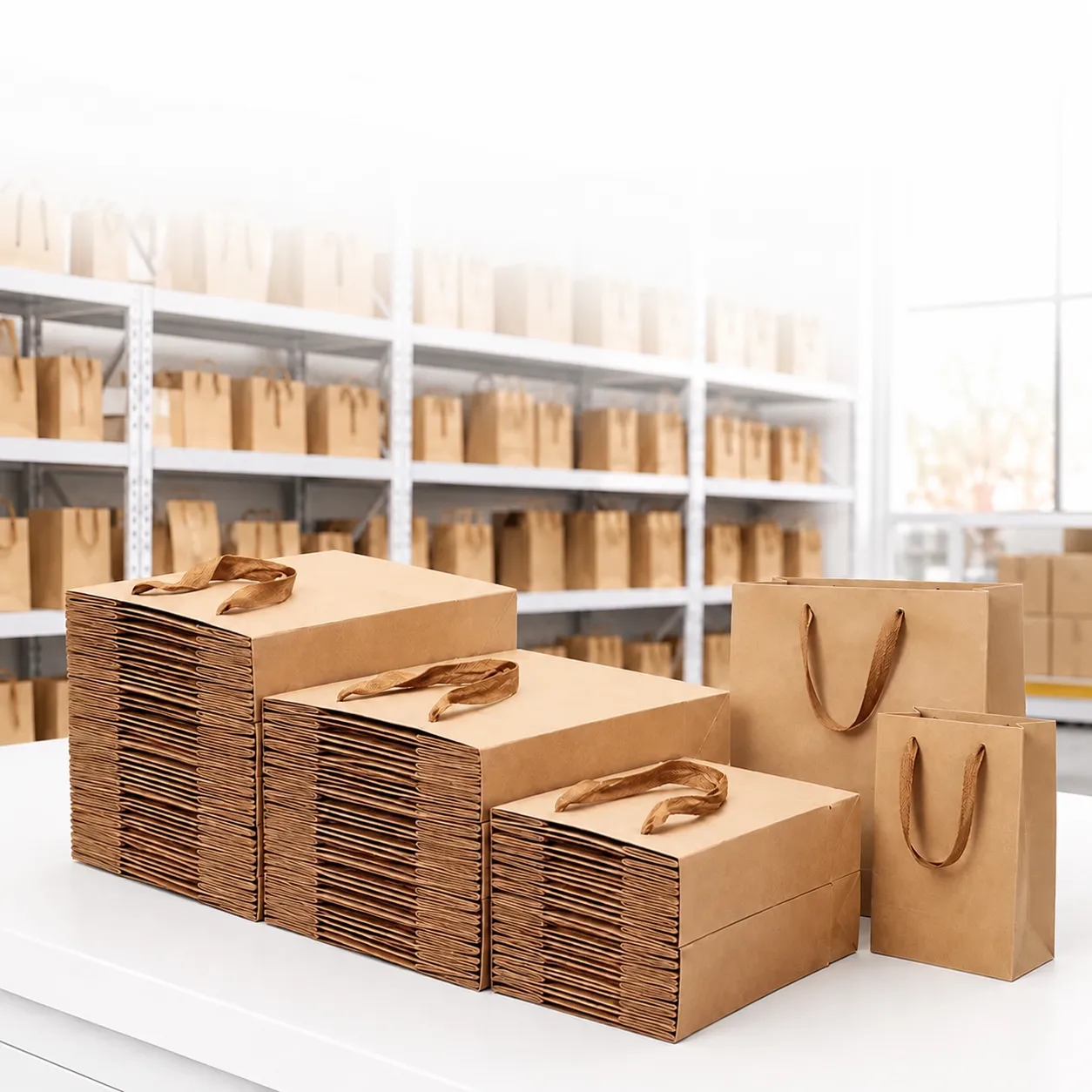 Kraftpapier Tüten Geschenk Einkaufstaschen Einzelhandel Waren Taschen Mit Griffen Für Party Hochzeit Boutique Bäckerei