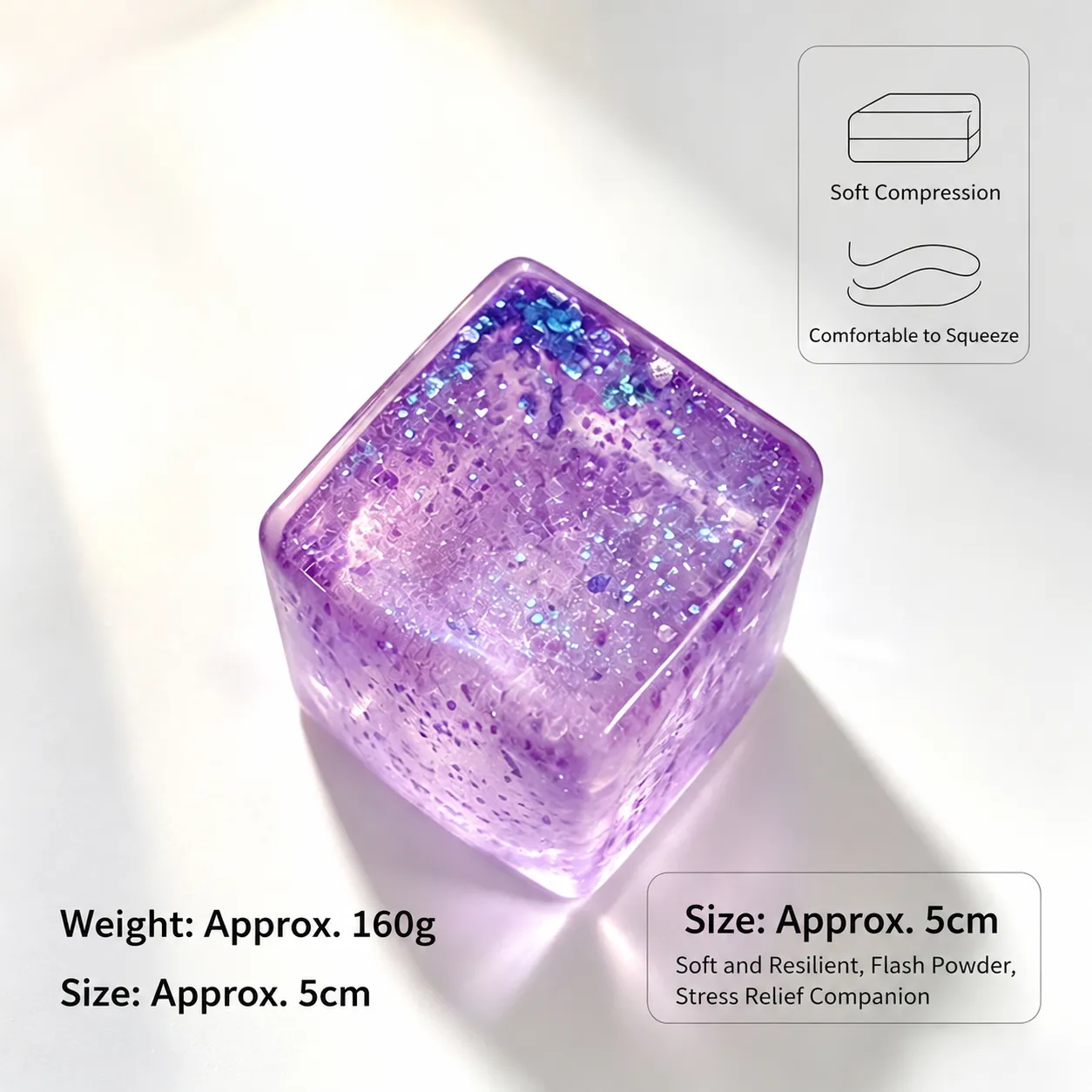Jouet Squishy Transparent Pailleté Rebond Lent Cube de Maltose Nouveauté Venting Jouet Anti-Stress pour Adultes Adolescents