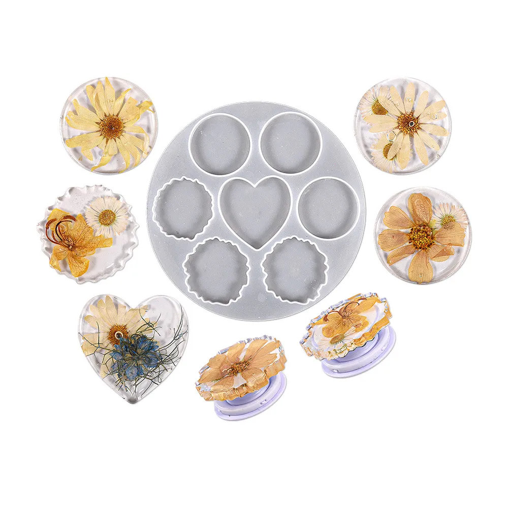 Moule en Silicone DIY Moule de Coulée en Résine Cœur Rond Irrégulier Avec Support de Téléphone Outils