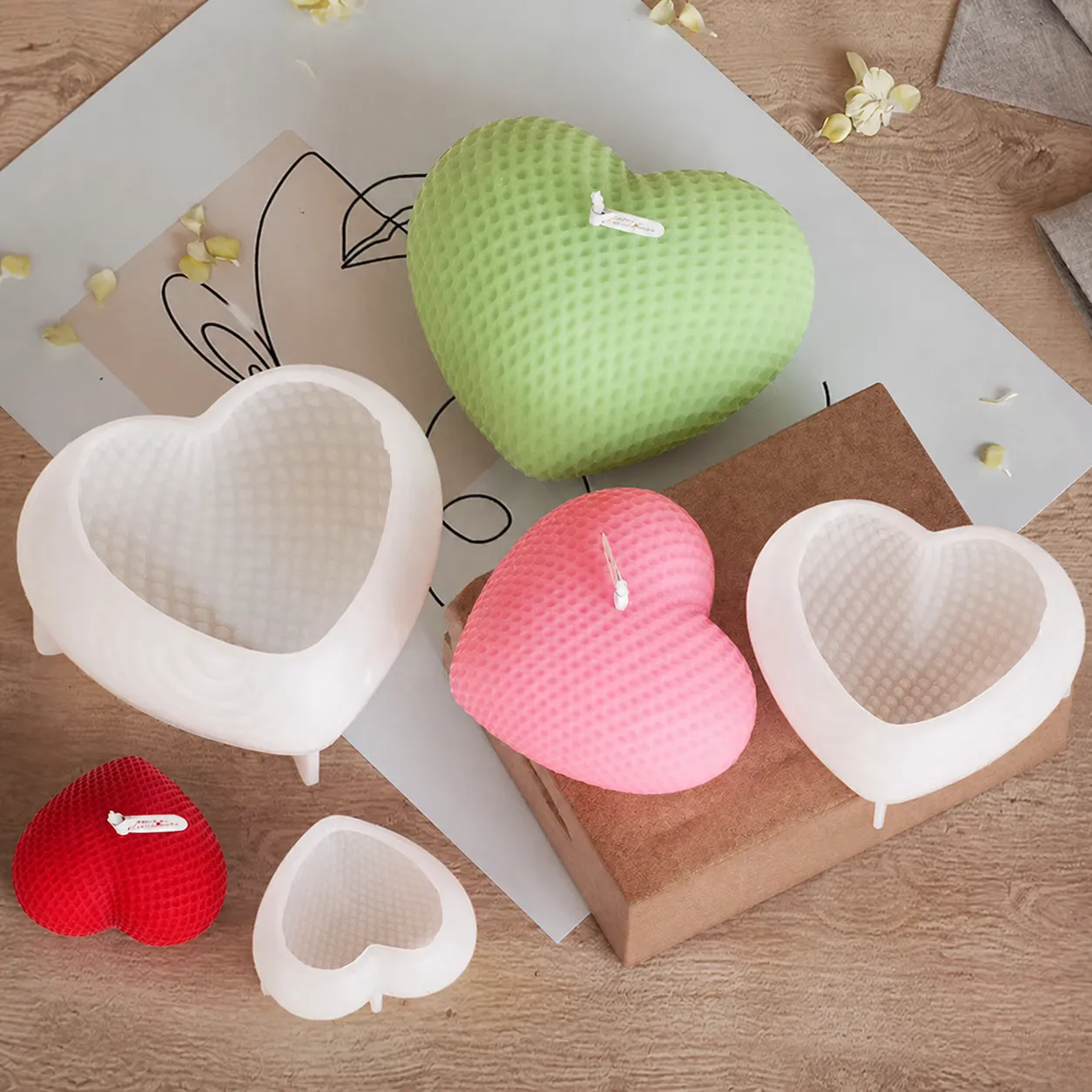 Geweven Raster Hartvormige Siliconen Kaarsvorm 3D Liefdeshart Aromatherapie Gips Kaars Maken DIY Ambacht Vorm Huisdecoratie