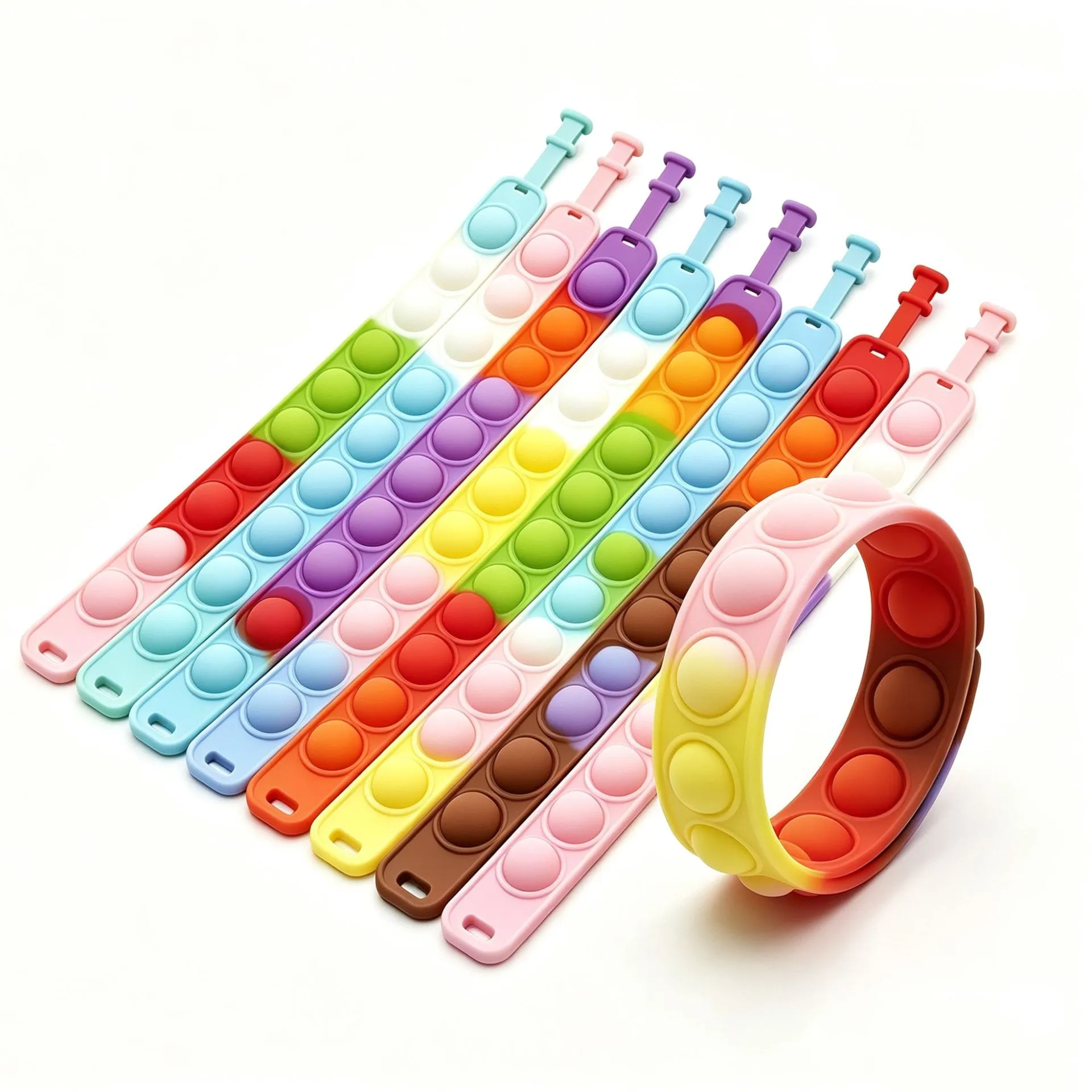 Silicone Push Pop Bubble Fidget Bracelet Sensory Toy Stress Relief Antianxiety Wristband For Kids Adults
