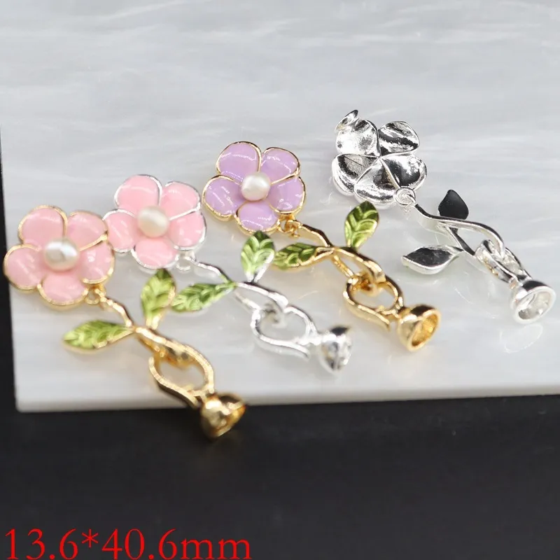 Gold Plated Copper Sunflower Pendant Connector DIY Jewelry Pearl Bracelet Necklace Link Enamel Rhinestone Artificial Pearl
