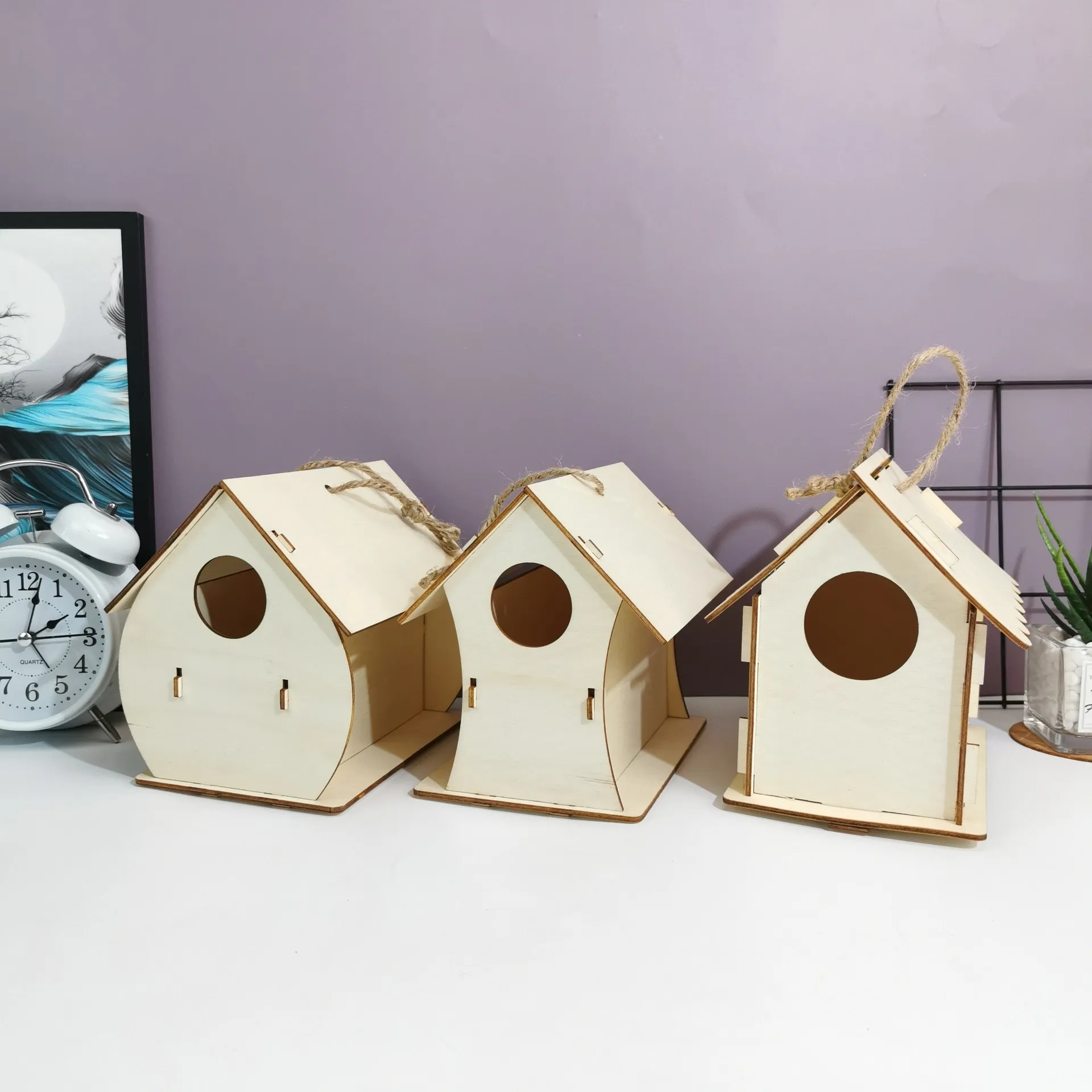 Maison d'Oiseau en Bois Petite Maison Créative Boîte d'Élevage d'Oiseaux Ornement Suspendu en Bois Nichoir Décoration de Jardin