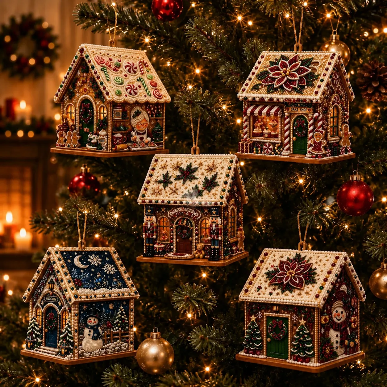 DIY Christmas Wooden Cabin Diamond Painting Kit Pearl Rhinestone Gingerbread House Ornament Holiday Gift Home Decor