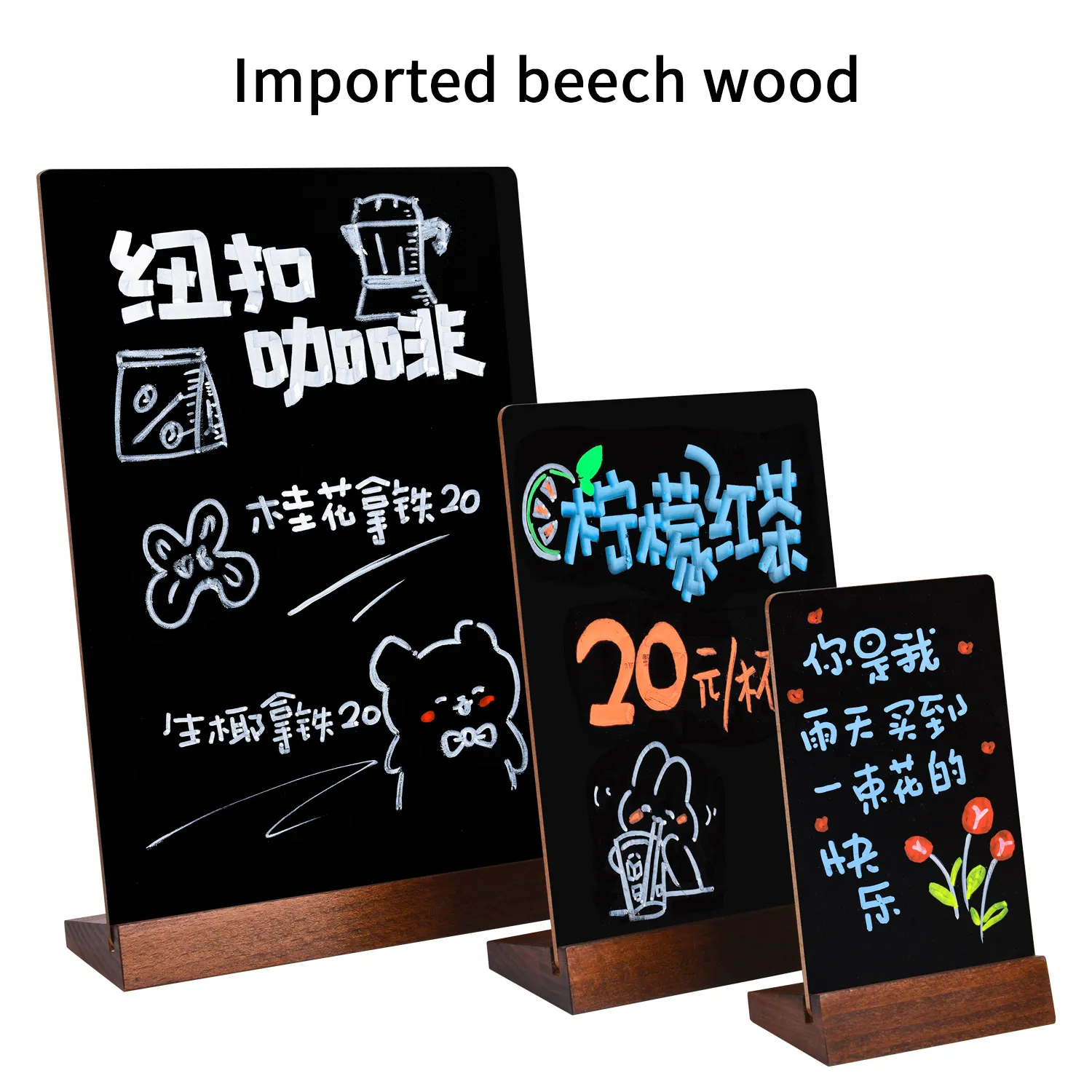 Wooden Tabletop Blackboard Sign Erasable Mini Chalkboard Display With Beech Wood Base For Cafe Menu Home Decor