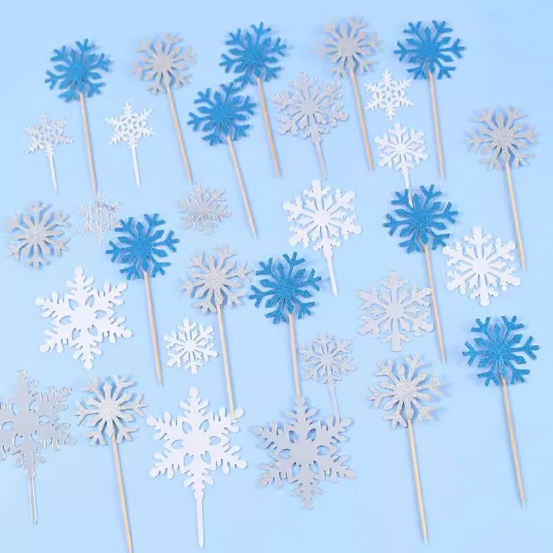 Kerst Sneeuwvlok Taarttopper Glitter Cupcake Decoraties Prinses Kasteel Bakken Verjaardag Feest Dessert Benodigdheden