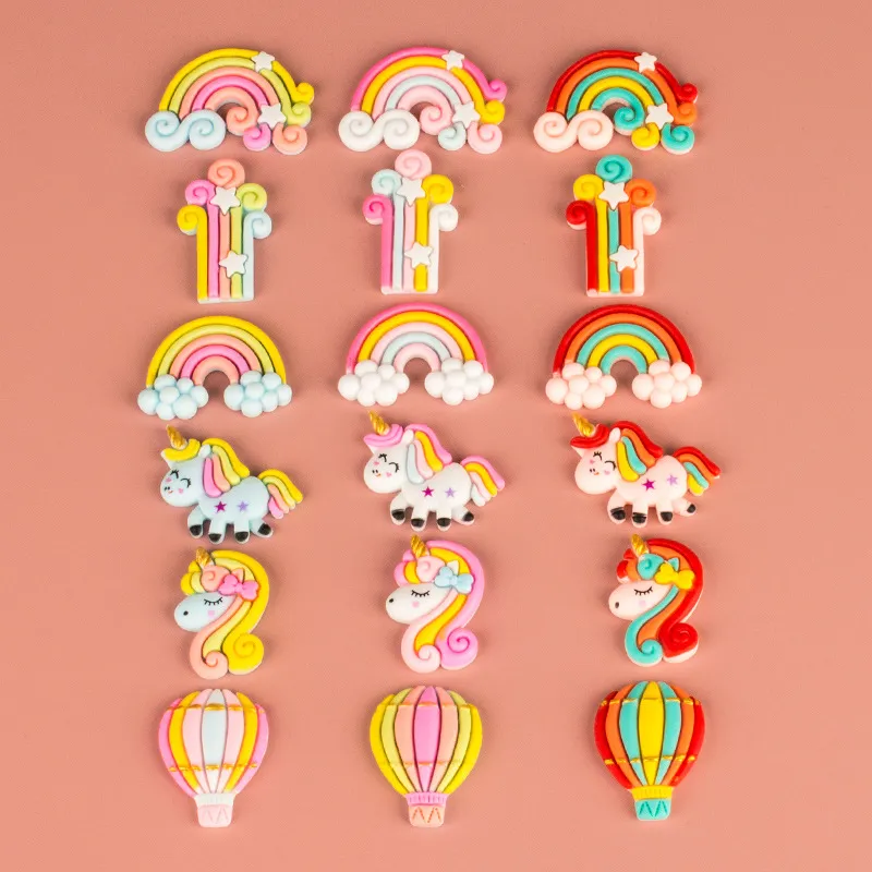 DIY Resina Arcoíris Unicornio Globo Aerostático Abalorios Lindo Dibujo Animado Colgante Para Funda De Teléfono Horquilla