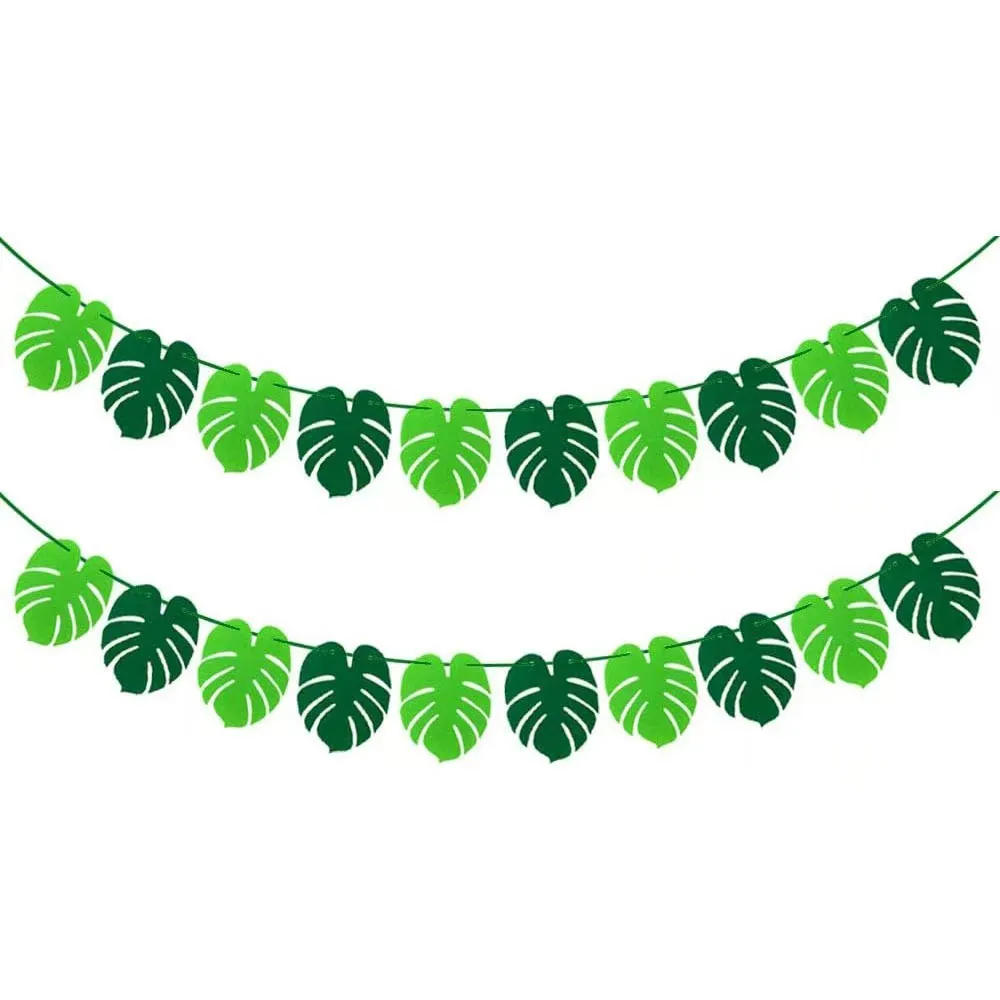 Hawaiian Monstera Leaf Felt Banner Tropical Party Hanging Decorations Luau Birthday Garland Summer Party Supplies