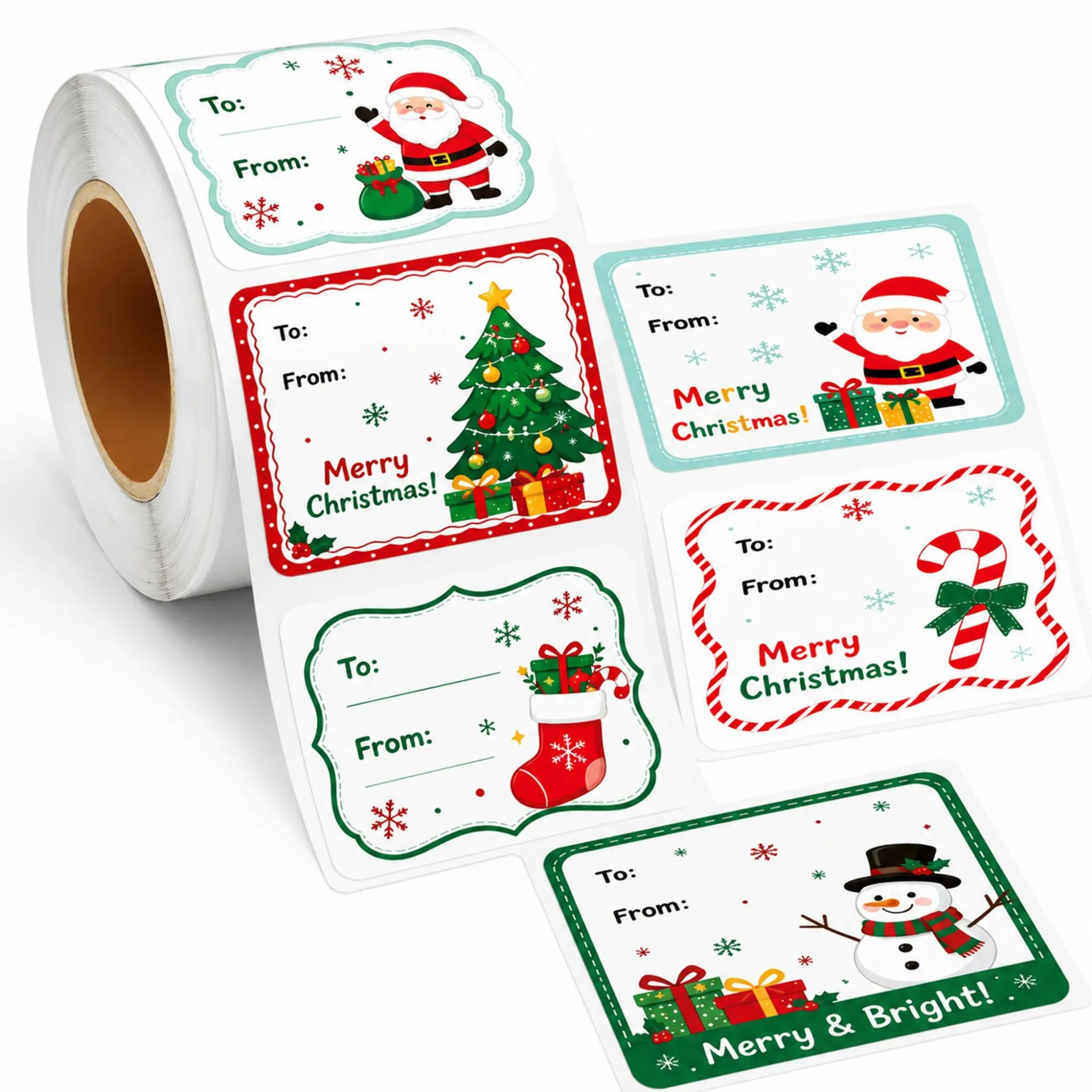 Christmas Gift Label Stickers Self Adhesive Holiday Present Packaging Decals Santa Claus Snowman Decorative Labels