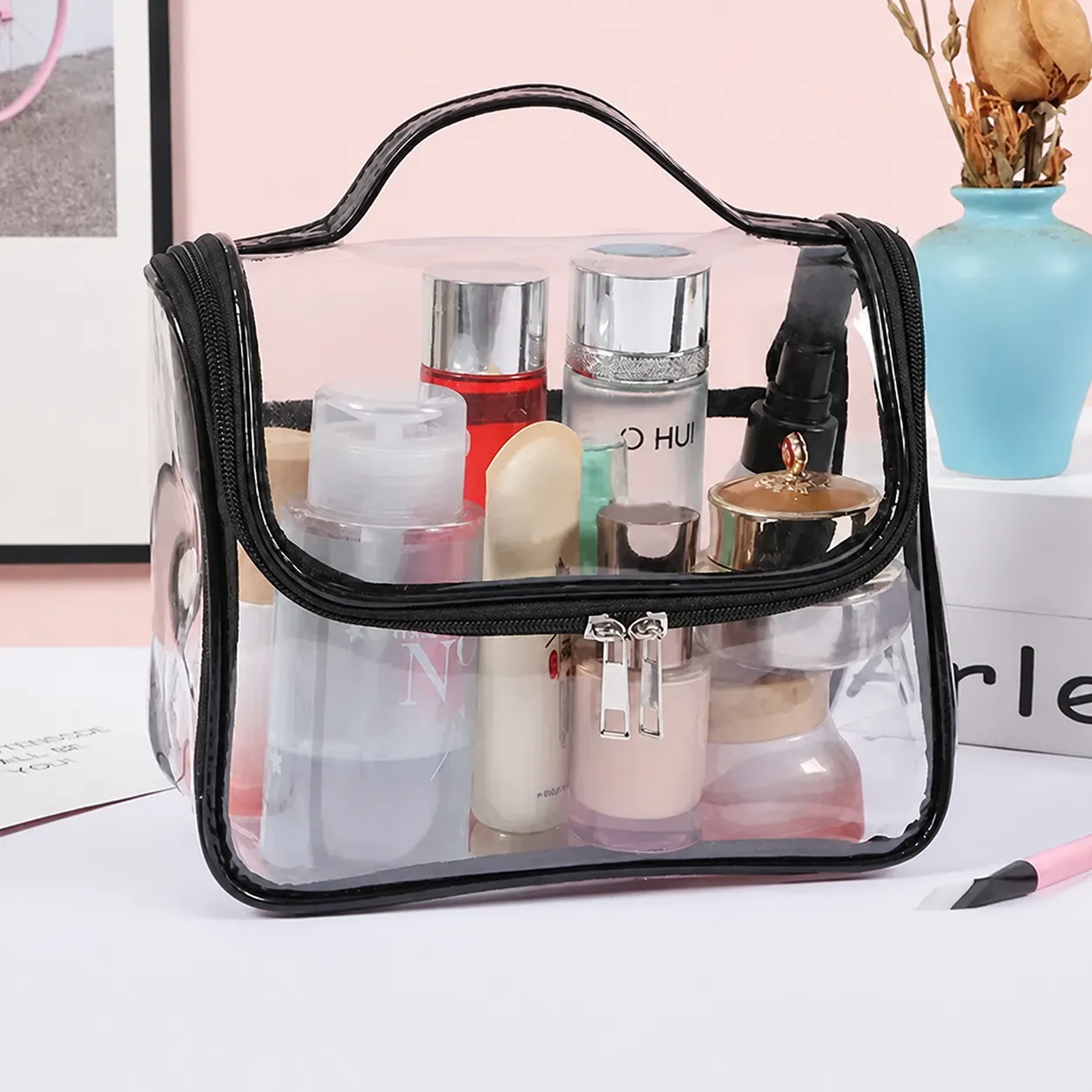 Transparent PVC Cosmetic Bag Large Capacity Waterproof Travel Toiletry Organizer Portable Clear Makeup Bag With Zipper