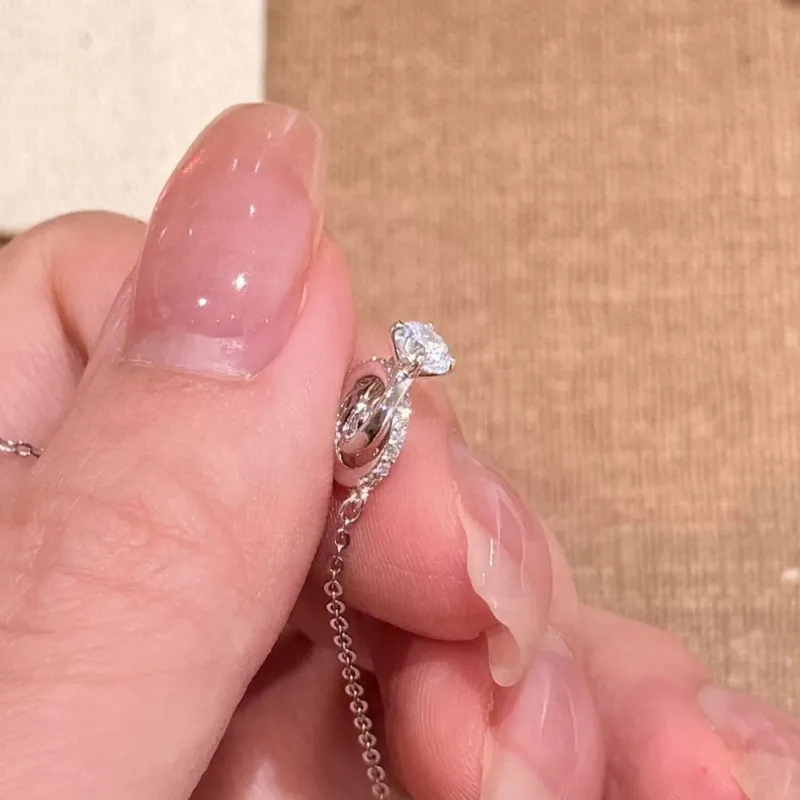 Fashion Double Ring Pendant Necklace For Women Copper Rhinestone Korean Style Elegant Lock Bone Chain Jewelry
