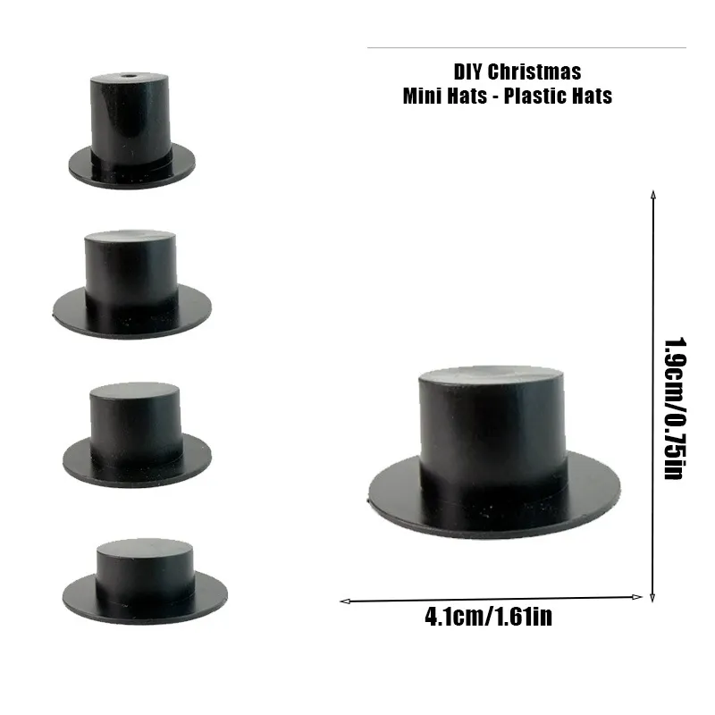 Black Plastic Mini Top Hats DIY Christmas Snowman Hat Craft Miniature Hat Accessories For Holiday Party Tree Decoration
