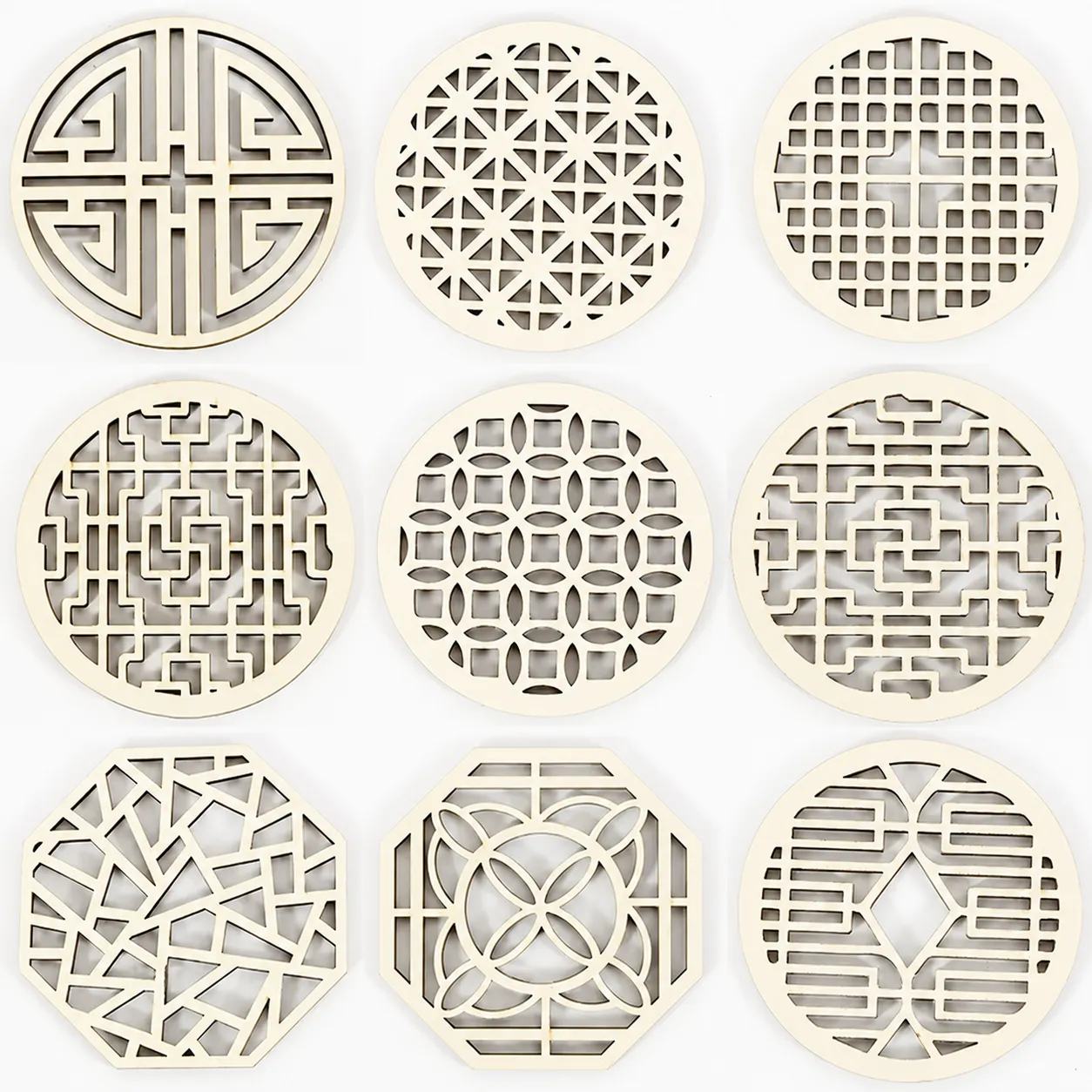 Wooden Hollow Coaster 10cm Laser Cut Round Drink Cup Mat Heat Resistant Table Placemap Rustic Home Decor DIY Craft Supply