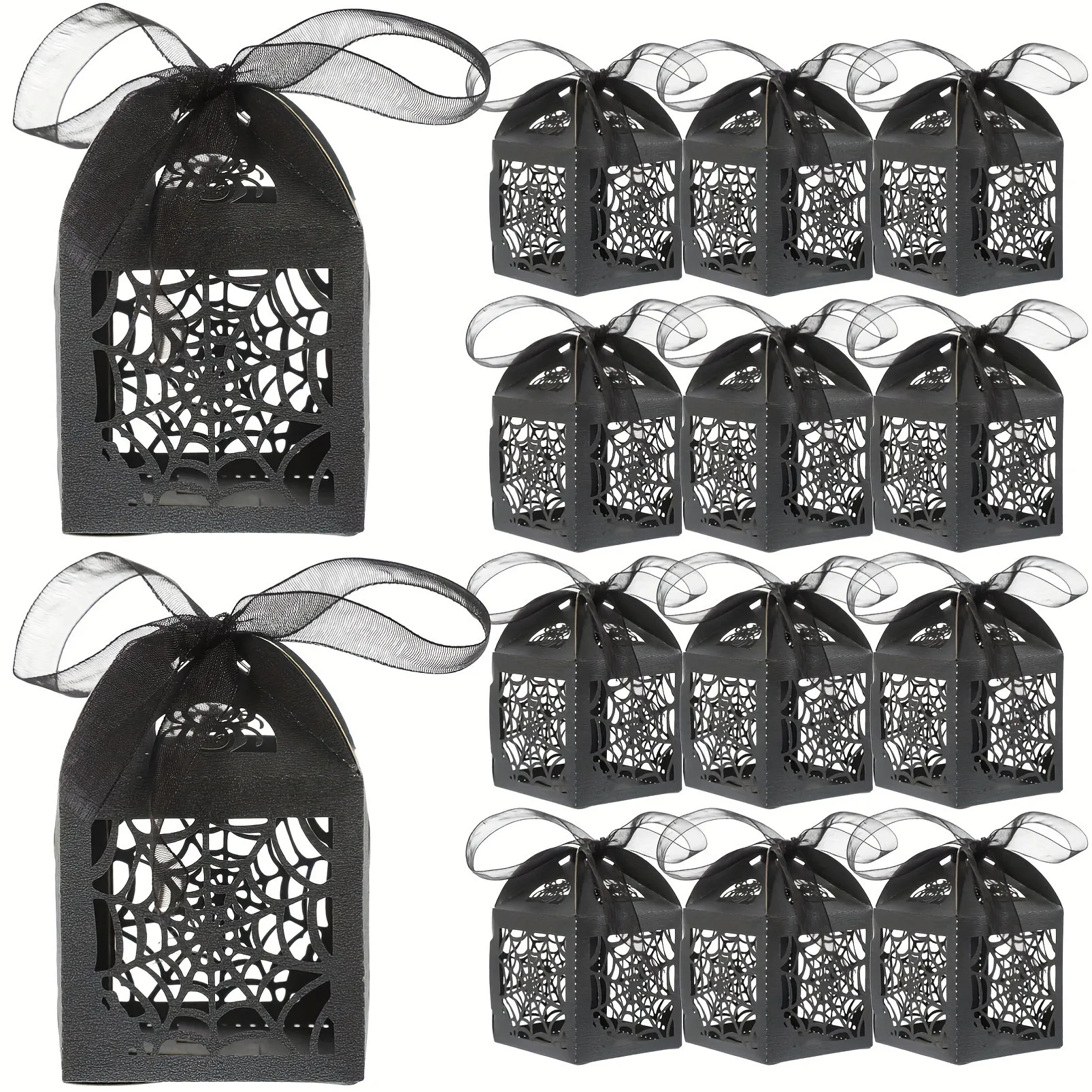Halloween Spiderweb Hollow Laser Cut Candy Gift Box Black Paper Cookie Packaging Boxes For Party Favors