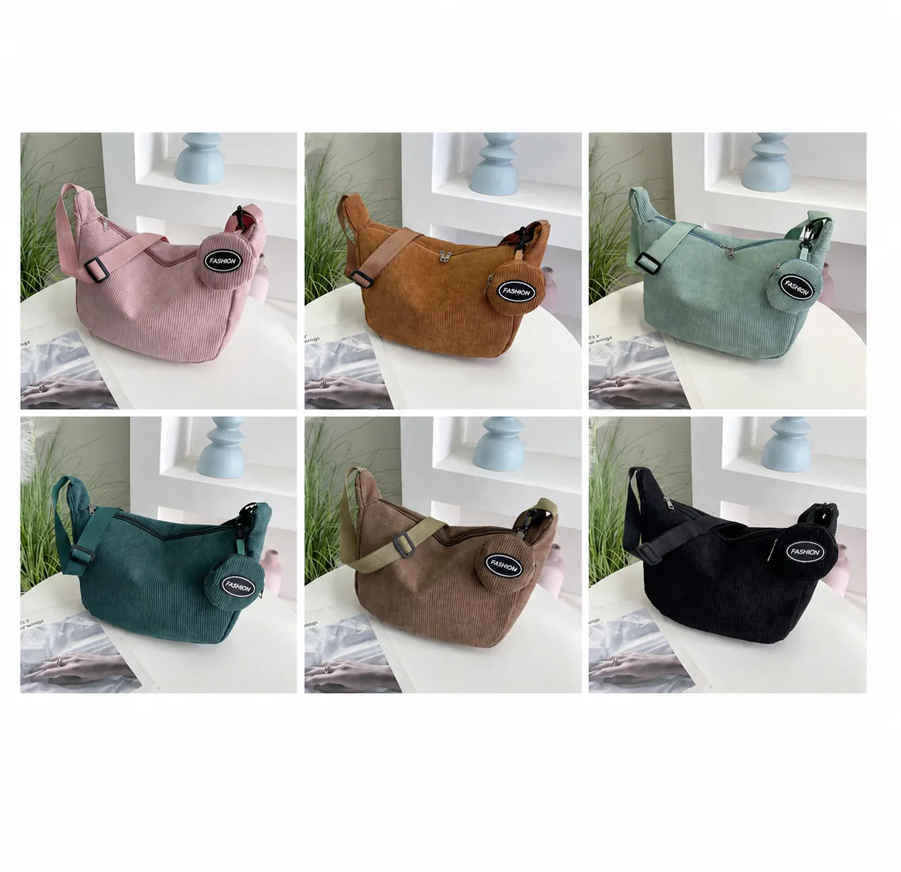 Women Corduroy Dumpling Bag Casual Versatile Zipper Shoulder Bag Urban Minimalist Hobo Bag Daily Handbag