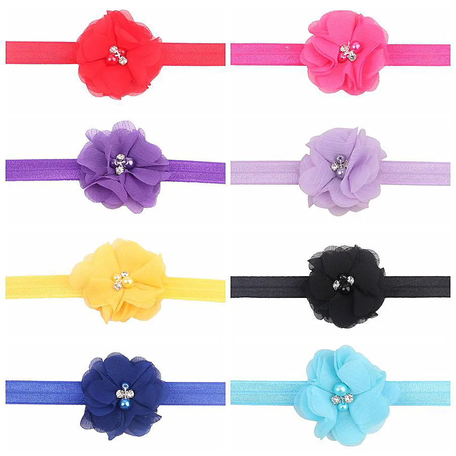 Cinta para el Cabello de Gasa con Flores Hecha a Mano Accesorios para el Cabello de Bebé Perla Diamante de Imitación Elástica Diario