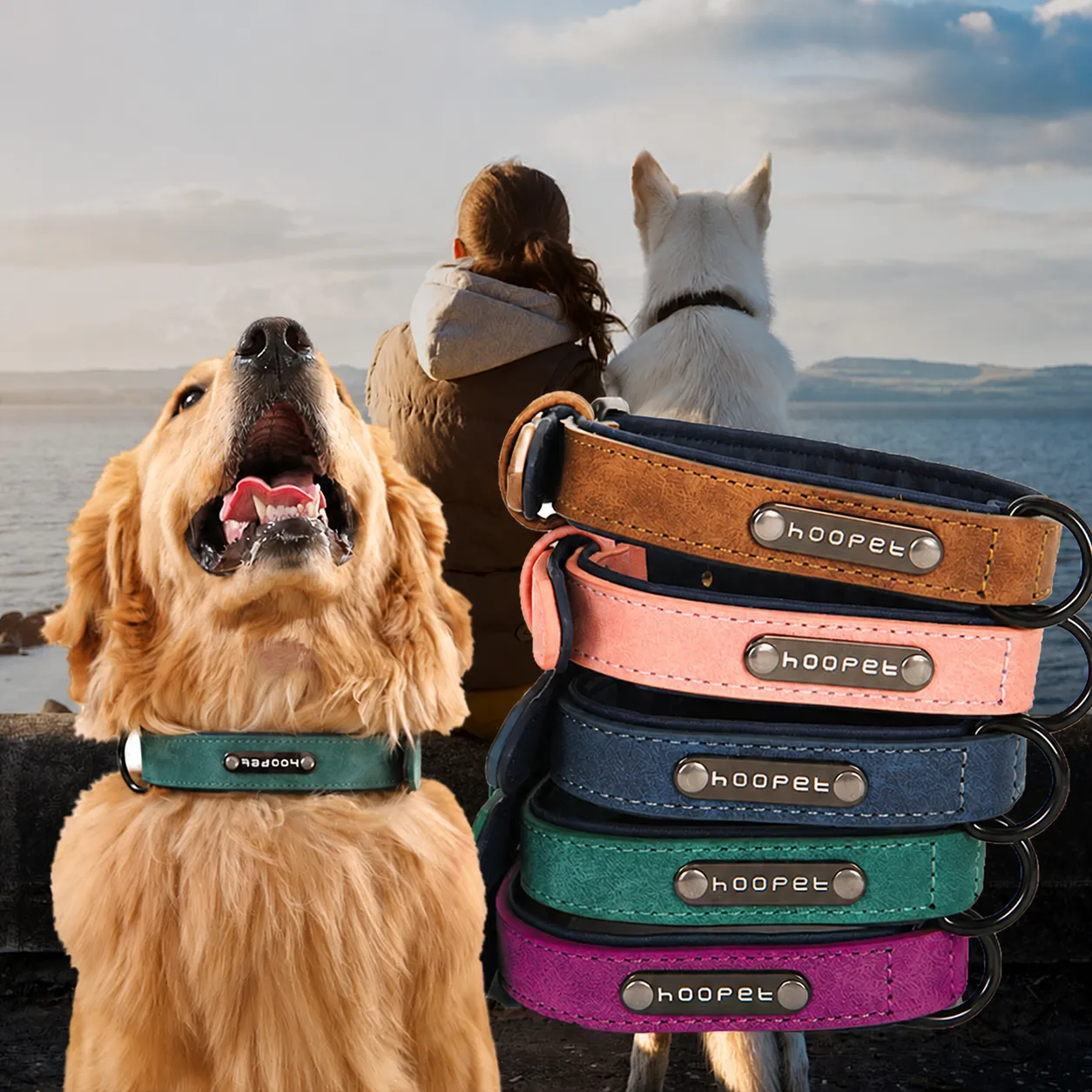 Adjustable Pet Dog Collar Frosted Leather Puppy Dog Collars With Metal Nameplate Small Large Dogs Pet Neck Strap Collar