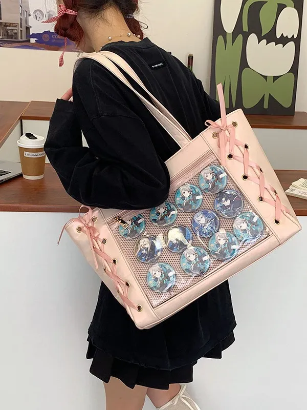 Japanischer Stil Süße Ita Tasche Große Kapazität PU Leder Tragetasche Schleife Band Umhängetasche Schülerschultasche