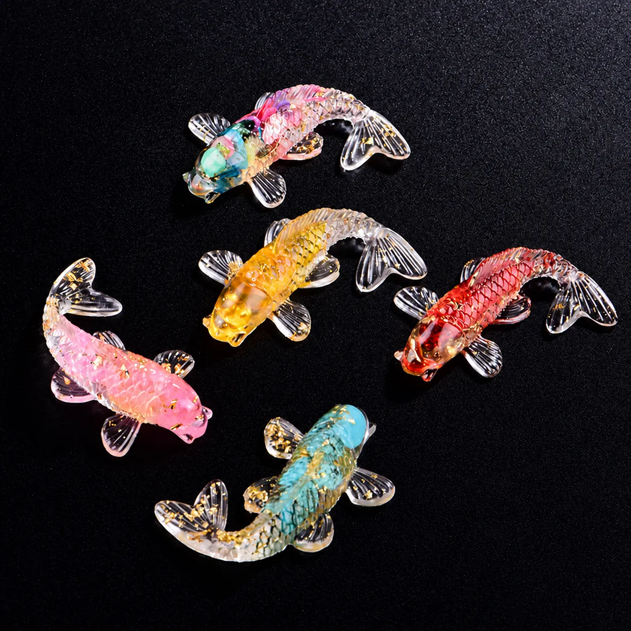 Natural Crystal Gravel Epoxy Resin Koi Fish Ornament Lucky Wealth Office Desktop Home Table Decoration Craft Gift