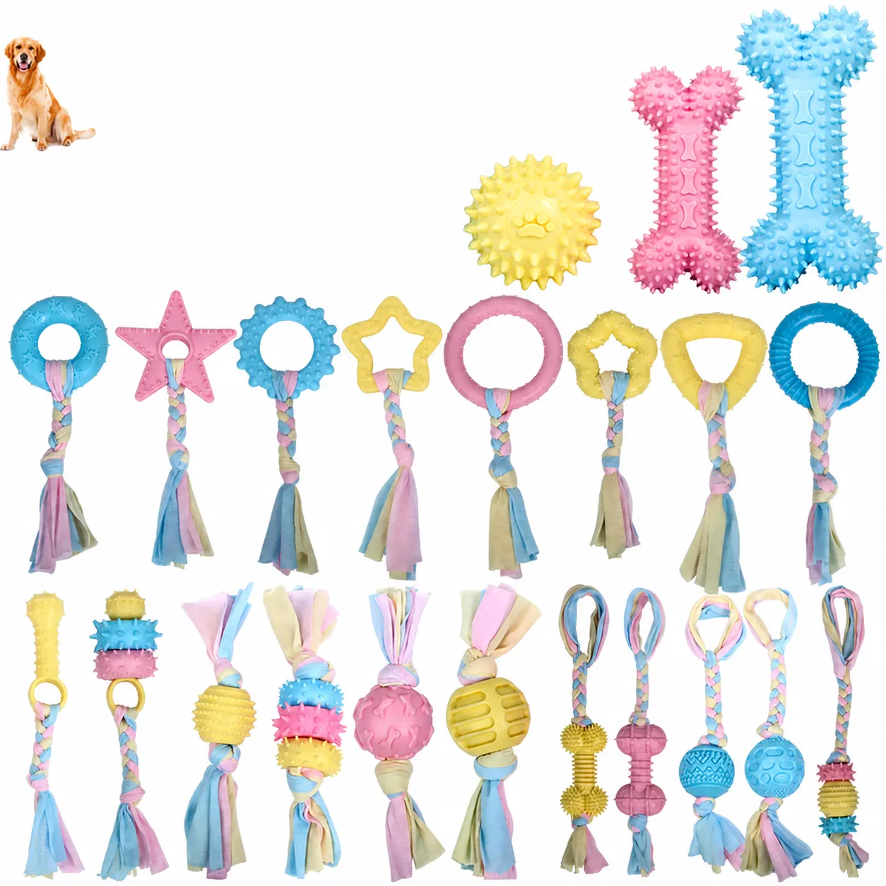Durable TPR Rubber And Cotton Rope Dog Chew Toy Interactive Teething Clean Teeth Pet Toy For Puppy Small Medium Dogs