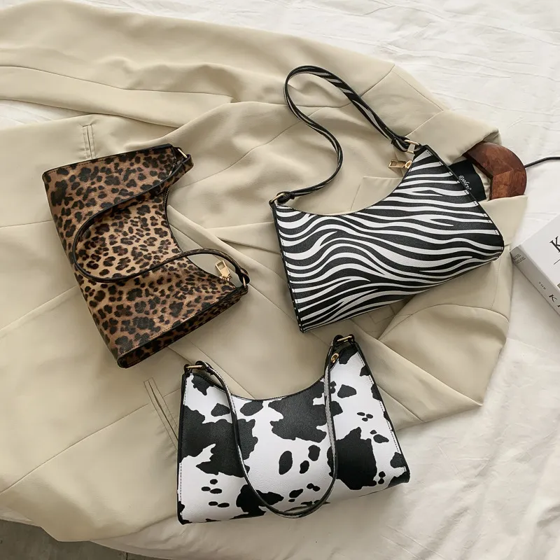 Borsa a Tracolla da Donna in Pelle PU con Stampa Animalier Retro Chic Motivo Leopardo Zebra Mucca