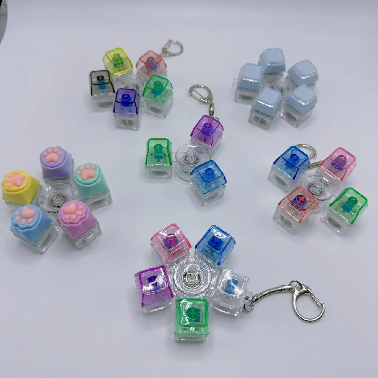 Mechanical Keyboard Clicker Fidget Toy Luminous Cat Paw Decompression Toy Stress Relief Finger Spinner Keychain Gift
