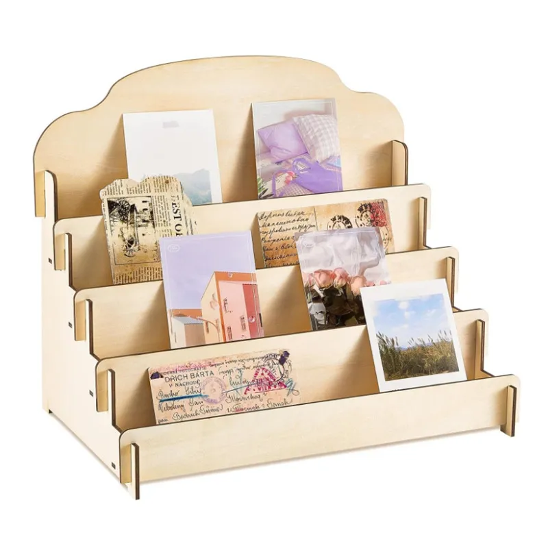Houten Kaartenhouder Getrapt Ansichtkaarten Opbergrek Desktop Cosmetica Organizer Meerlaags Plank Voor Kantoor