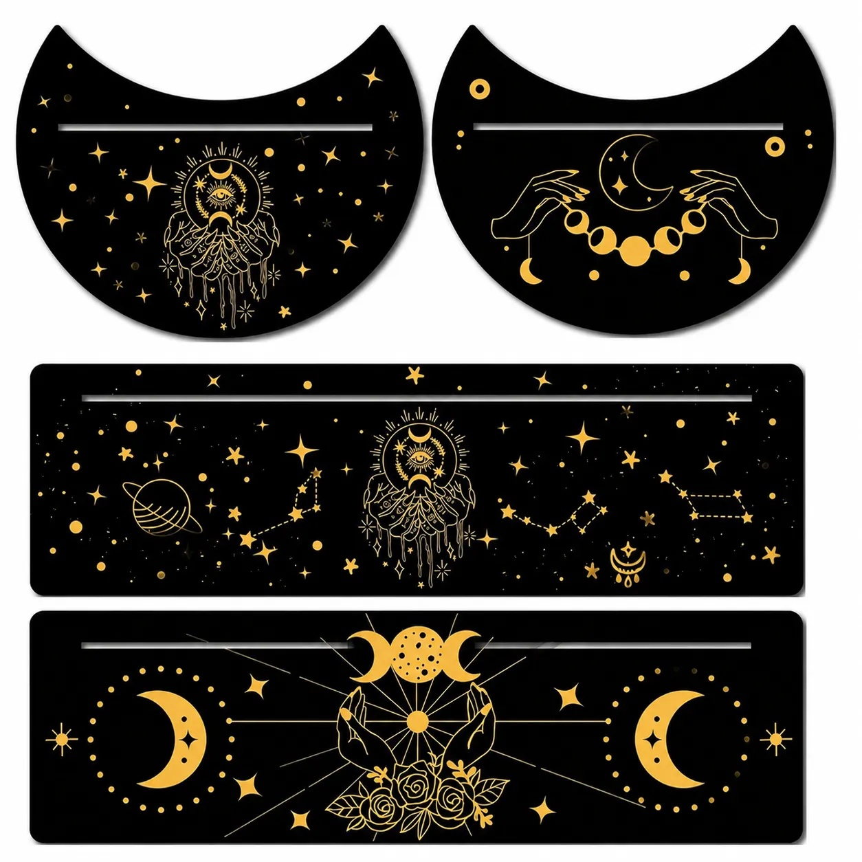 Hölzerner Tarotkarten Ständer Basis Mondphase Altar Display Halter Schwarz Gold Astrologische Wahrsagerei Tischdekor Handwerk