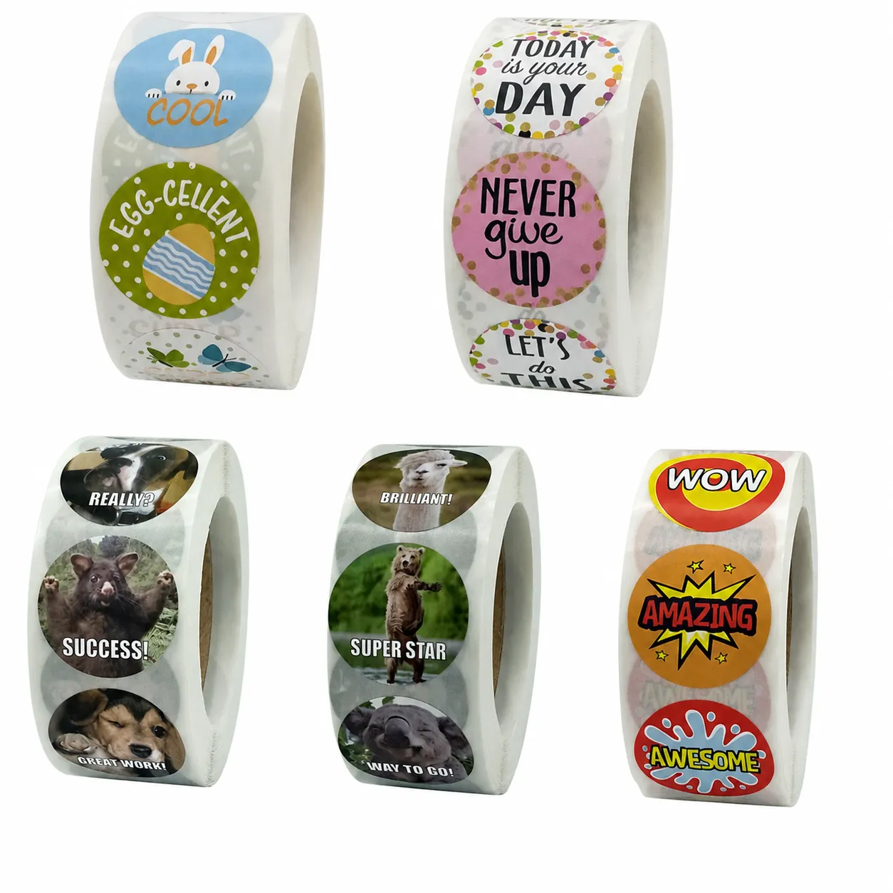 Kids Reward Animal Motivational Stickers Roll Cute Cartoon Adhesive Seal Labels For Office School Stationery Decoration