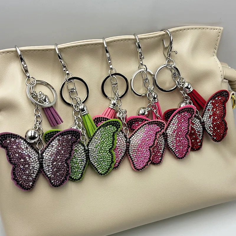 Porte-clés Papillon Mode Strass Glands Sac Pendentif Allongé Anneau Clé Charme Pour Femmes Accessoires Quotidiens