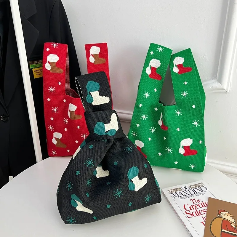 Borsa Tote Lavorata a Maglia di Natale Borsa da Festa Festiva Simpatica Borsa Shopper in Maglia Invernale Casual Quotidiano Donna Regalo