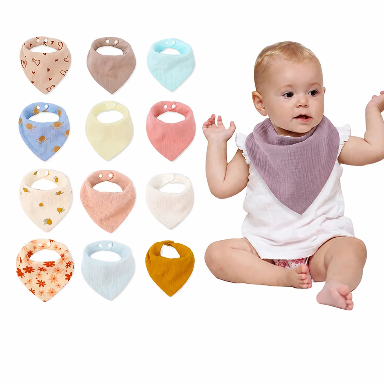 Bavoirs en Coton pour Bébé Doux Nouveau-né Tout-petit Bavoirs Triangle Bave Avec Boutons-pression Doubles Lingots d'Alimentation