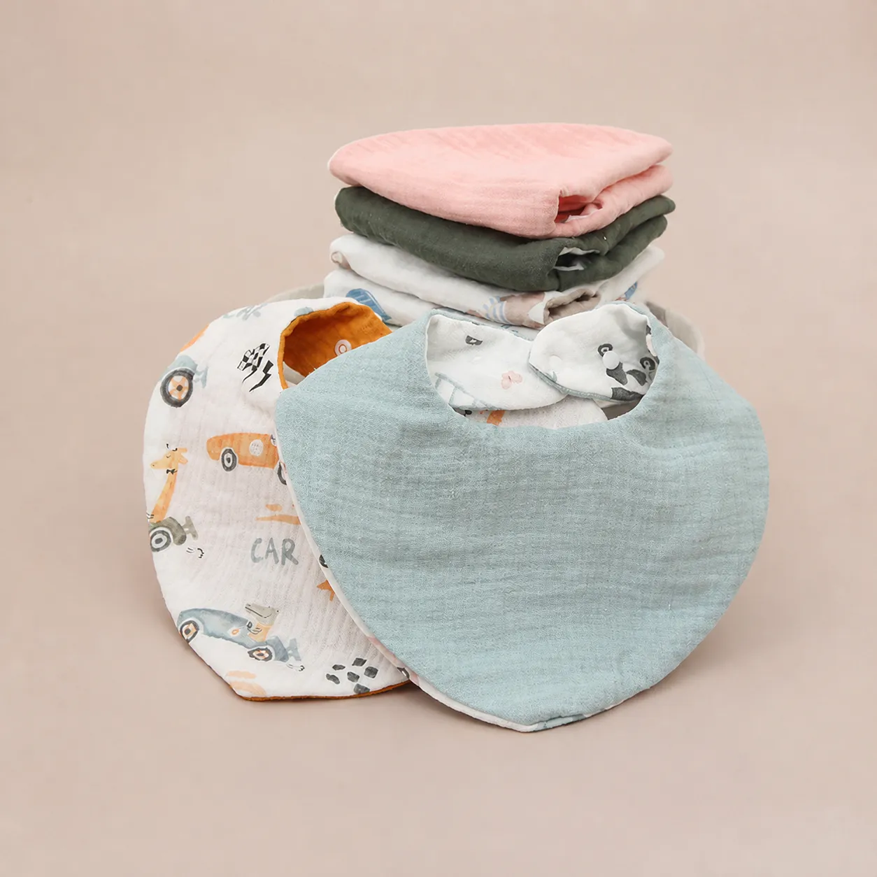 Bavoir Triangulaire pour Bébé en Pur Coton Serviette Salive Nouveau-né Double Face Imprimé Cartoon Mignon Tissu Repas Nourrisson
