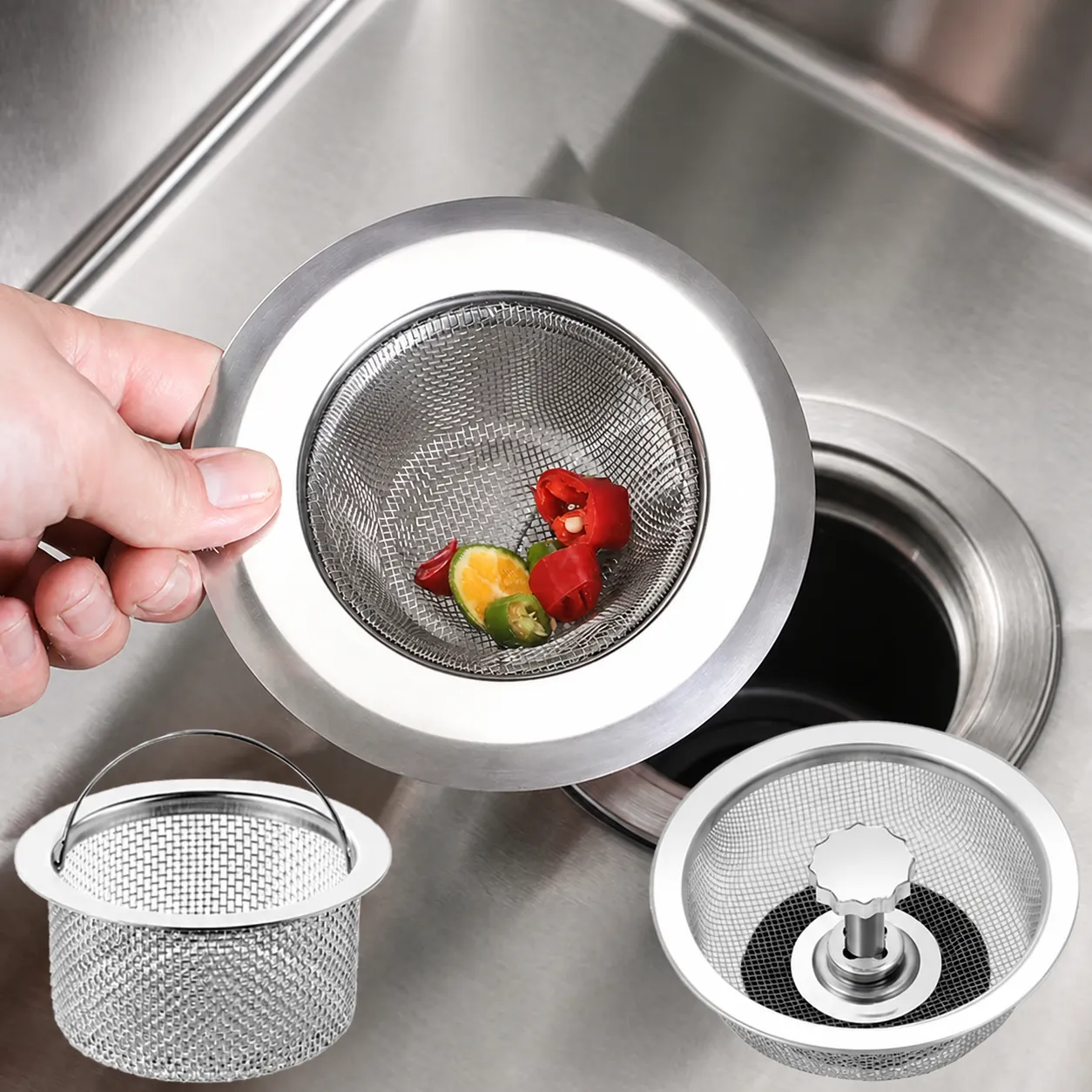 Passoire d'Évier de Cuisine en Acier Inoxydable Anti-Obstruage Panier de Filtre de Drain Moderne Minimaliste Surface Polie Gadget