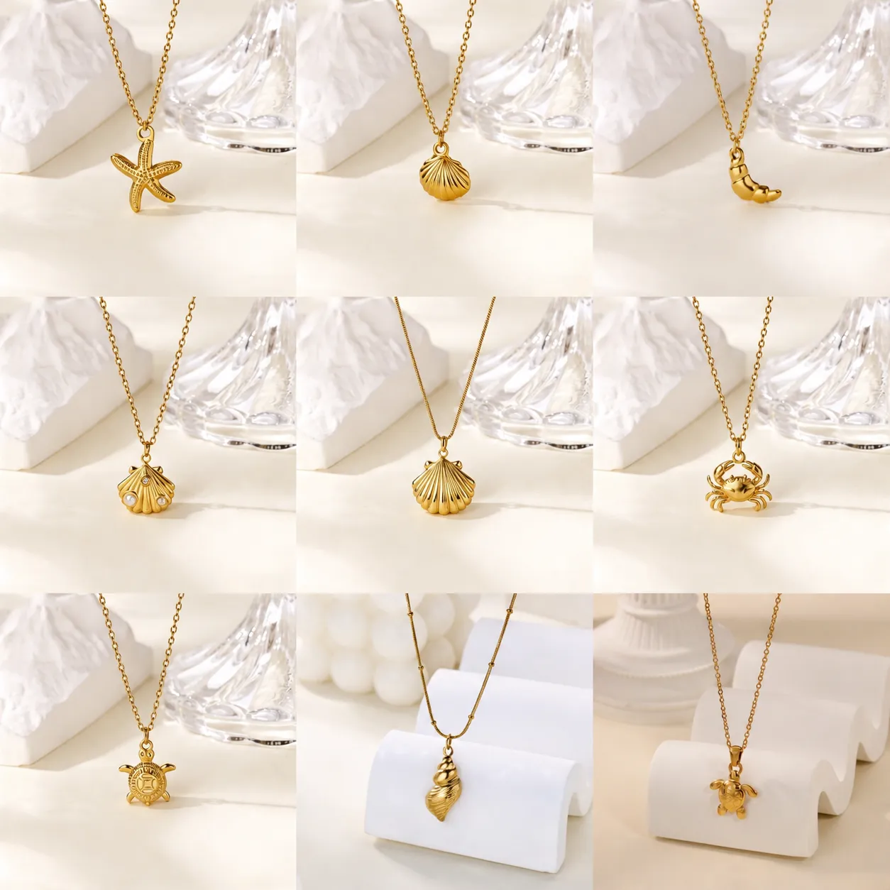 Minimalist Stainless Steel Shell Starfish Pendant Necklace 18K Gold Plated Chain Summer Vacation Marine Jewelry Gift For Women