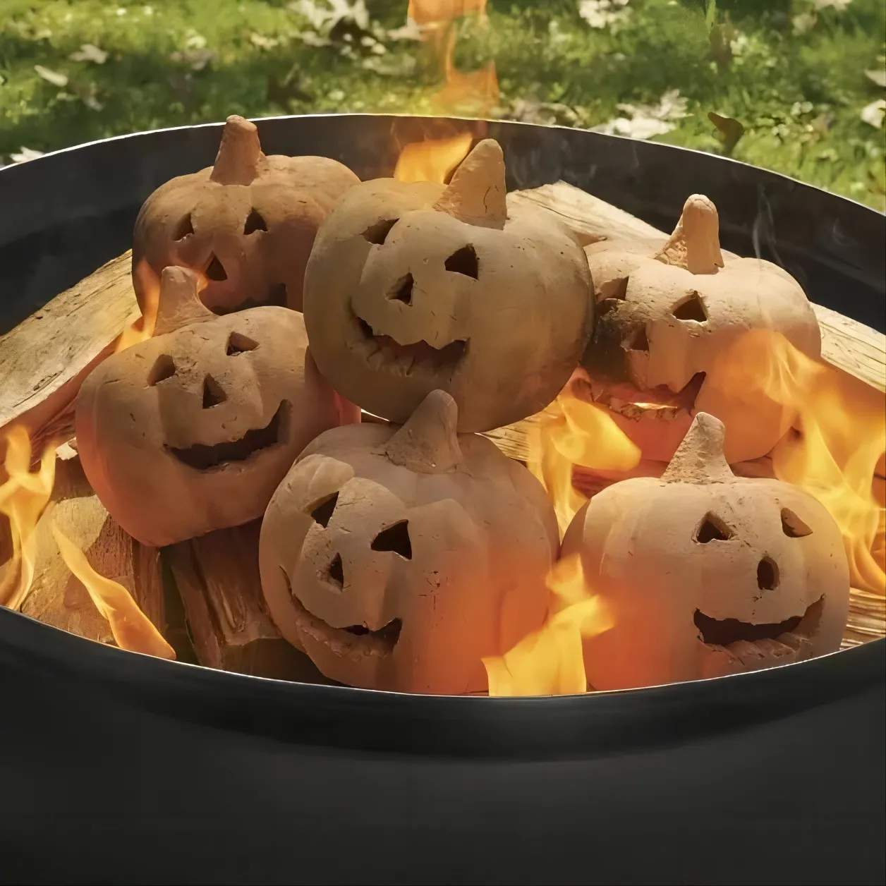 Halloween Simulation Pumpkin Skeleton Bonfire Barbecue Party Stove Ceramic Home Courtyard Decorative Ornament