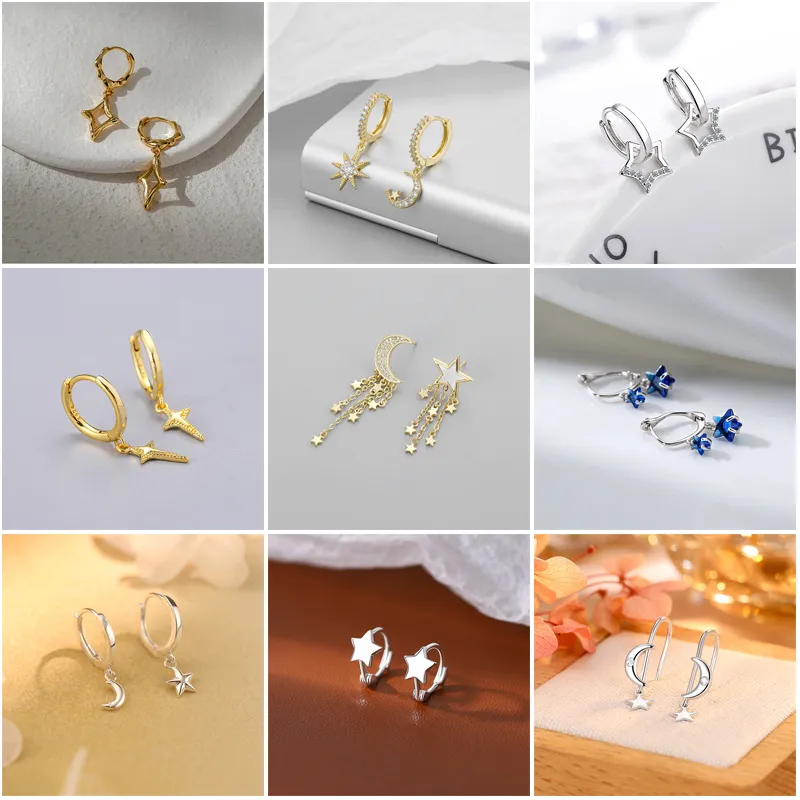 Korean Style Copper Star Rhinestone Earrings Elegant Tassel Geometric Stud Earrings Fashion Jewelry Gift For Women