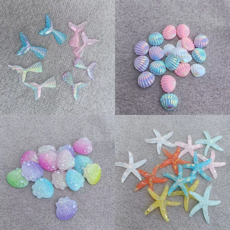 Gradient Resin Seashell Starfish Mermaid Tail Charms Glitter Ocean Series DIY Phone Case Hairpin Craft Accessories