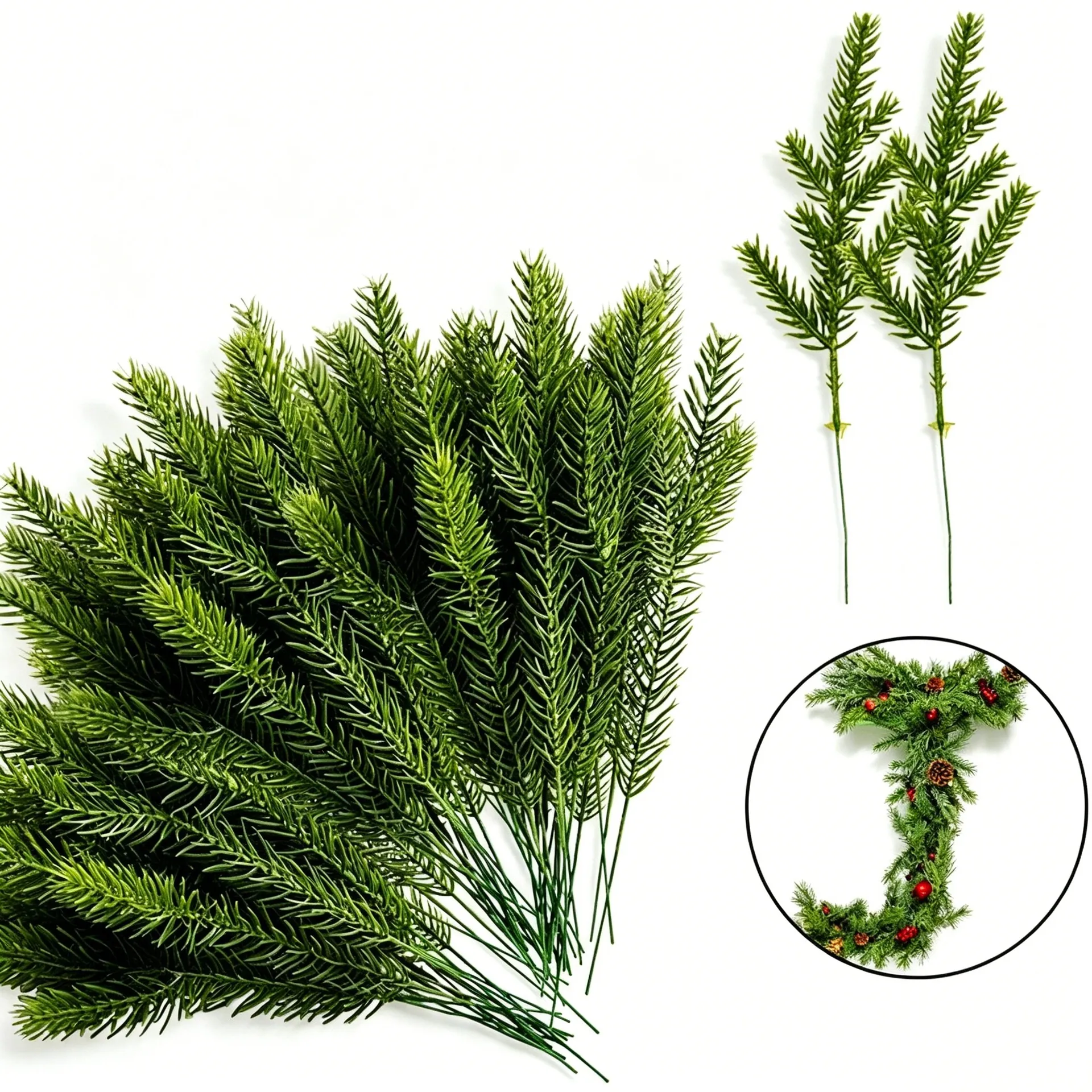 Agujas de Pino Artificiales Ramas de Pino Falsas Para Corona de Navidad Guirnalda Manualidades DIY Floral Fiesta Vacaciones Decoración del Hogar