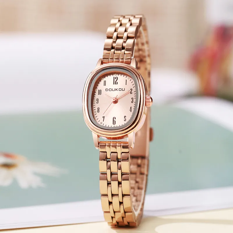 Womens Vintage Quartz Wristwatch Small Oval Dial Alloy Strap Minimalist Casual Fashion Dress Watch For Ladies