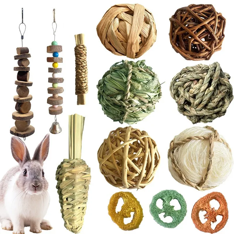 Ensemble de Jouets à Mâcher en Herbe Tissée Naturelle pour Petits Animaux Lapin Cochon d'Inde Hamster Chinchilla Oiseau Jouet pour Dents