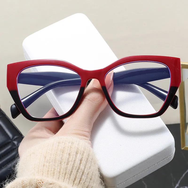 Polygonal Cat Eye Optical Glasses Frame Women Men Fashion Contrast Color PC Anti Blue Light Flat Glasses Frame