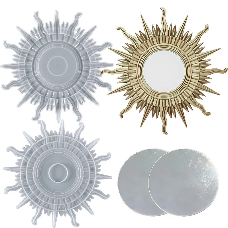 Sun Moon Mirror Silicone Mold DIY Crystal Epoxy Resin Mold Decorative Sun Flower Mirror Casting Tool For Wall Art Decor