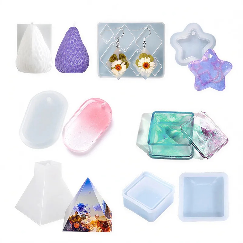 Silicone Mold DIY Resin Craft Molds For Pyramid Heart Storage Box Strawberry Earring Pendant Casting Handmade Jewelry Tools