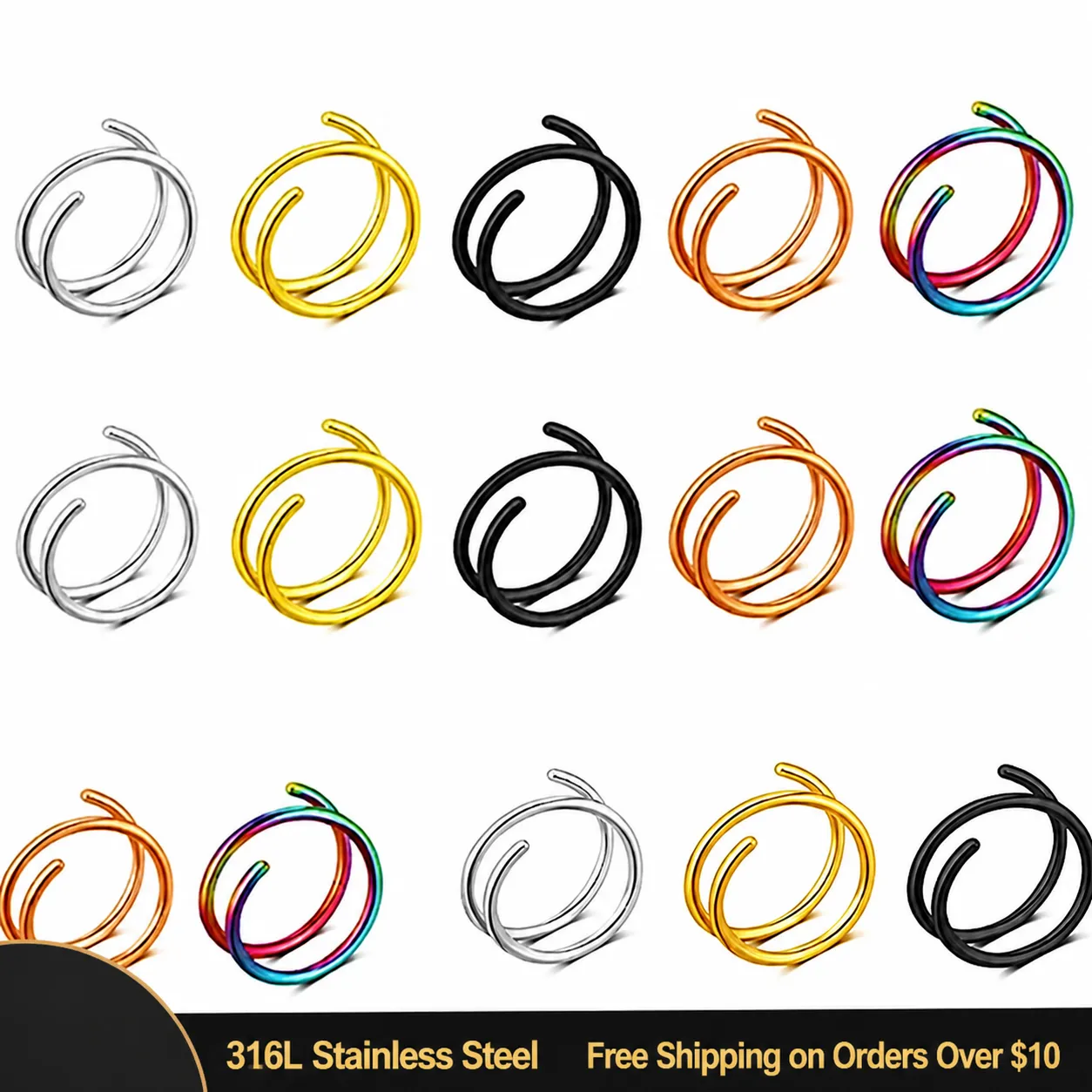 Edelstahl Spiral Nasenring Doppelreifen Piercing Schmuck Eineinhalb Schleife Nasenstecker Unisex Körperschmuck