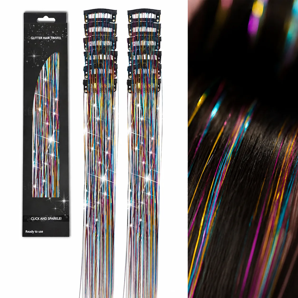 Clip-In Hair Tinsel Extensions Heat Resistant Glitter Sparkling Fairy Wire With BB Clips For Party Festival DIY Styling