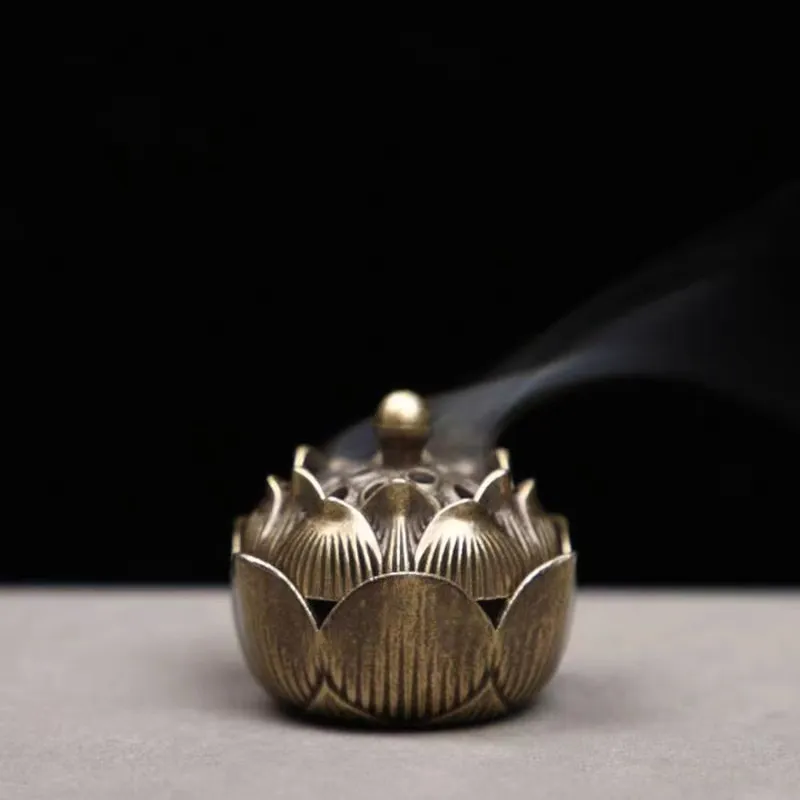 Mini Alloy Hollow Lotus Incense Burner Creative Home Aromatherapy Ornament Electroplated Relief Incense Holder Censer For Indoor Decoration