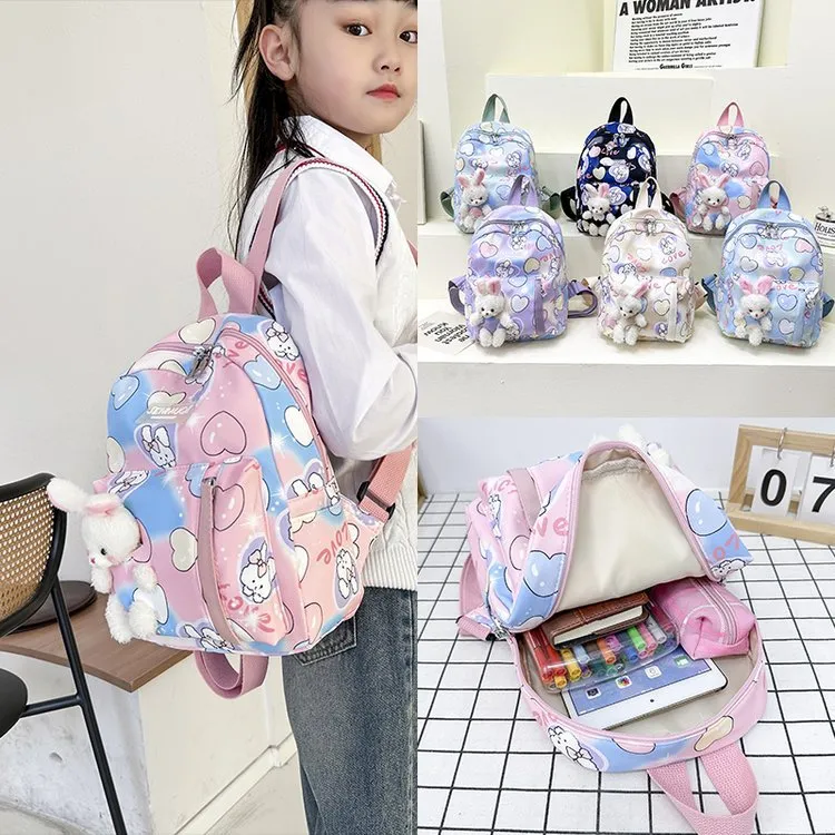Zaino per Bambini Grande Capacità Cartone Animato Coniglio Carino Borsa da Scuola per l'Asilo Con Ciondolo a Coniglio