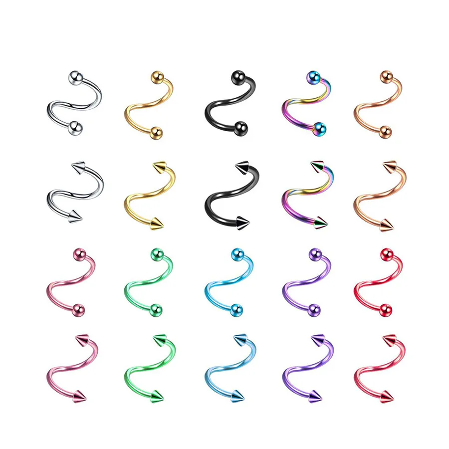 S-förmiger Barbell-Lippenstecker 316L Edelstahl Spiralen-Piercing-Schmuck Ohrknochen-Nagel-Lippenring Mit Kugel- Oder Kegelkopf Für Herren Damen Punk-Accessoires